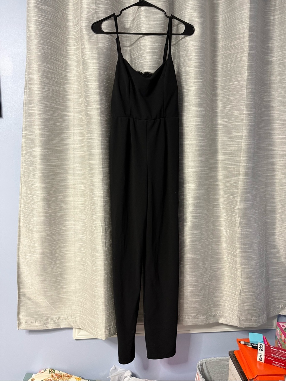 Trixxi Black Spaghetti-Strap Jumpsuit with Slim Legs